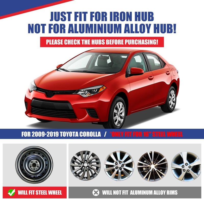 Winjet 16 Inch Hubcaps for [2009-2019 Toyota Corolla] & [2009-2014 Toyota Matrix] Wheel Covers, Heavy Duty ABS & PC Material, Only Compatible with Iron Hub - Steel Wheels(16 Inch Set of 4, Chrome) - Image 5